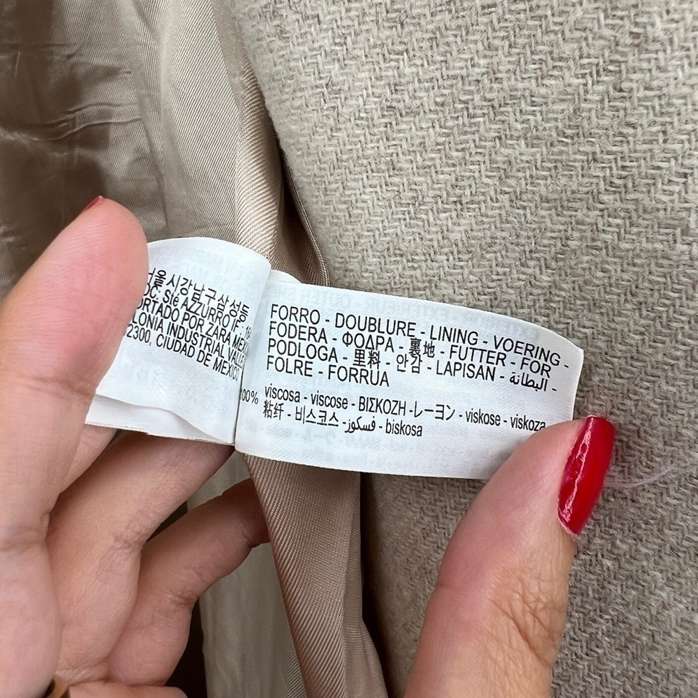Zara Oatmeal Lapel Coat Zara Pocket Belt size XS Long Mid Length Coat size XS - Picture 9 of 9